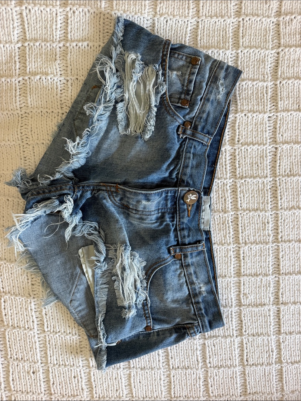One Teaspoon Blue Distressed Denim Cutoff Shorts